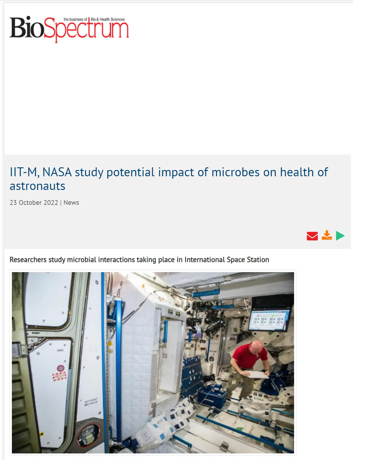 IIT-M, NASA study potential impact of microbes on health of astronauts