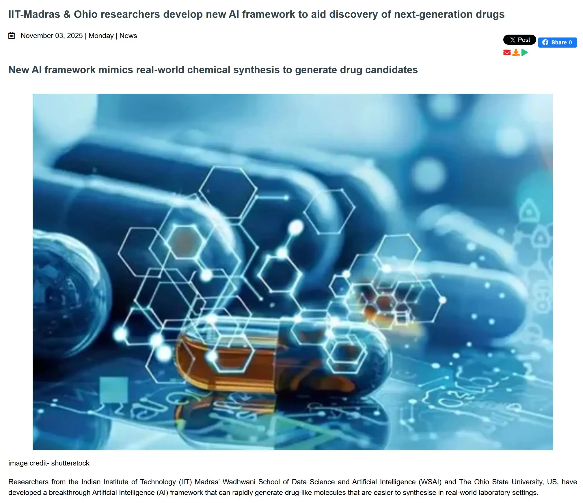 IIT-Madras & Ohio researchers develop new AI framework to aid discovery of next-generation drugs