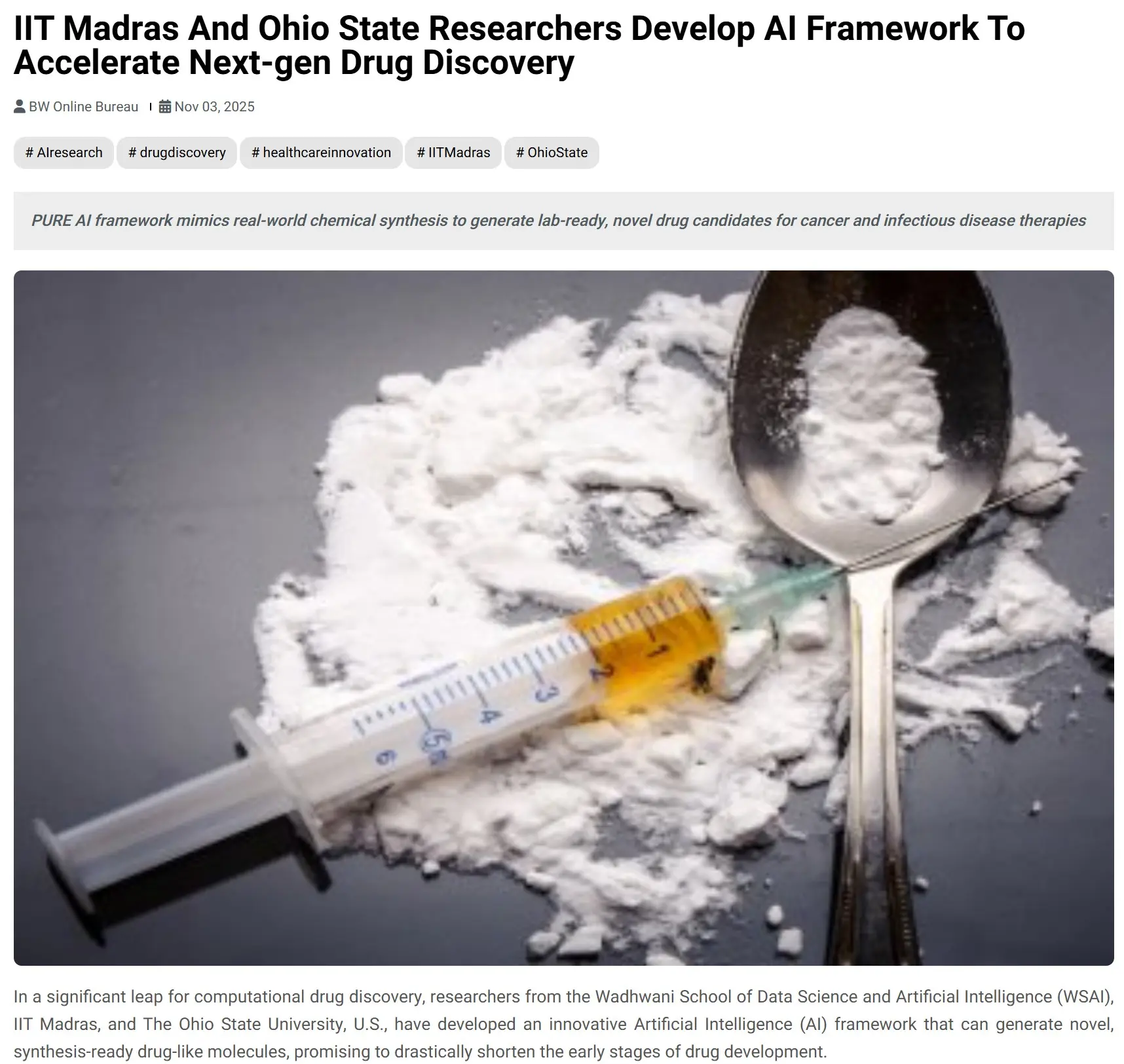IIT Madras And Ohio State Researchers Develop AI Framework To Accelerate Next-gen Drug Discovery