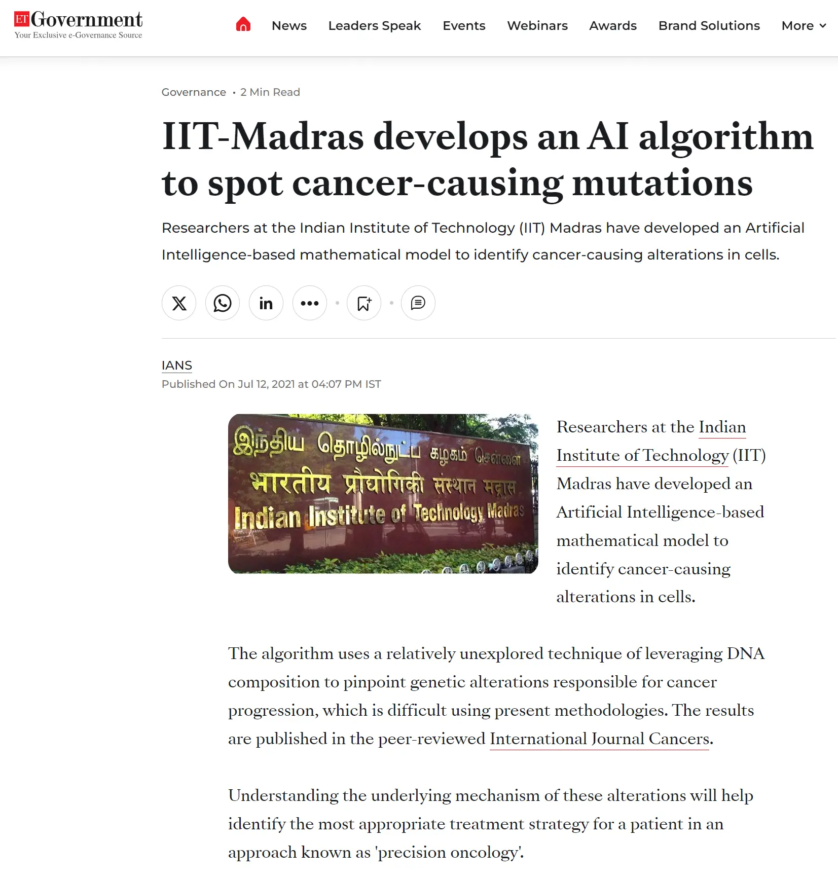 IIT-Madras develops an AI algorithm to spot cancer-causing mutations