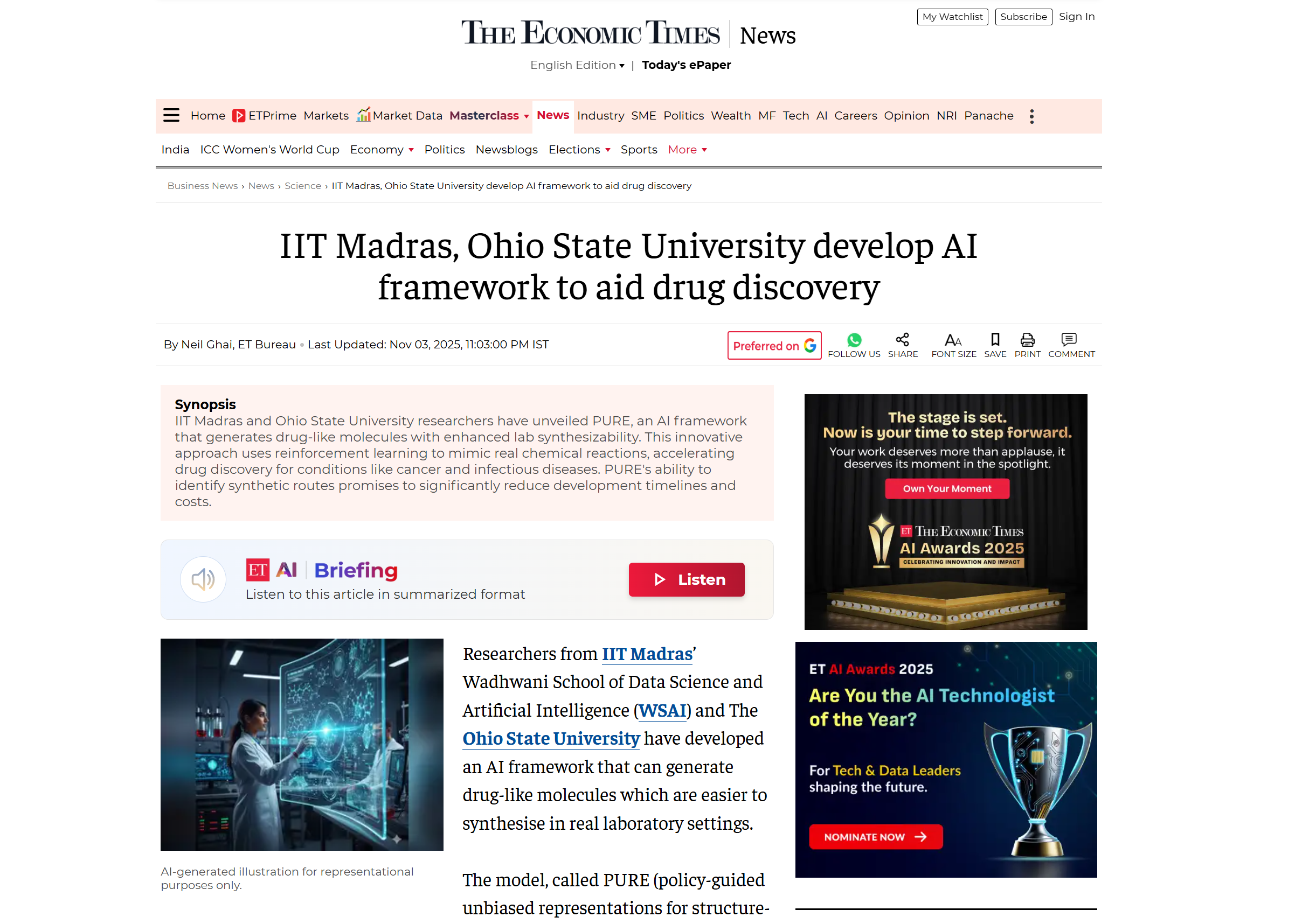IIT Madras, Ohio State University develop AI framework to aid drug discovery