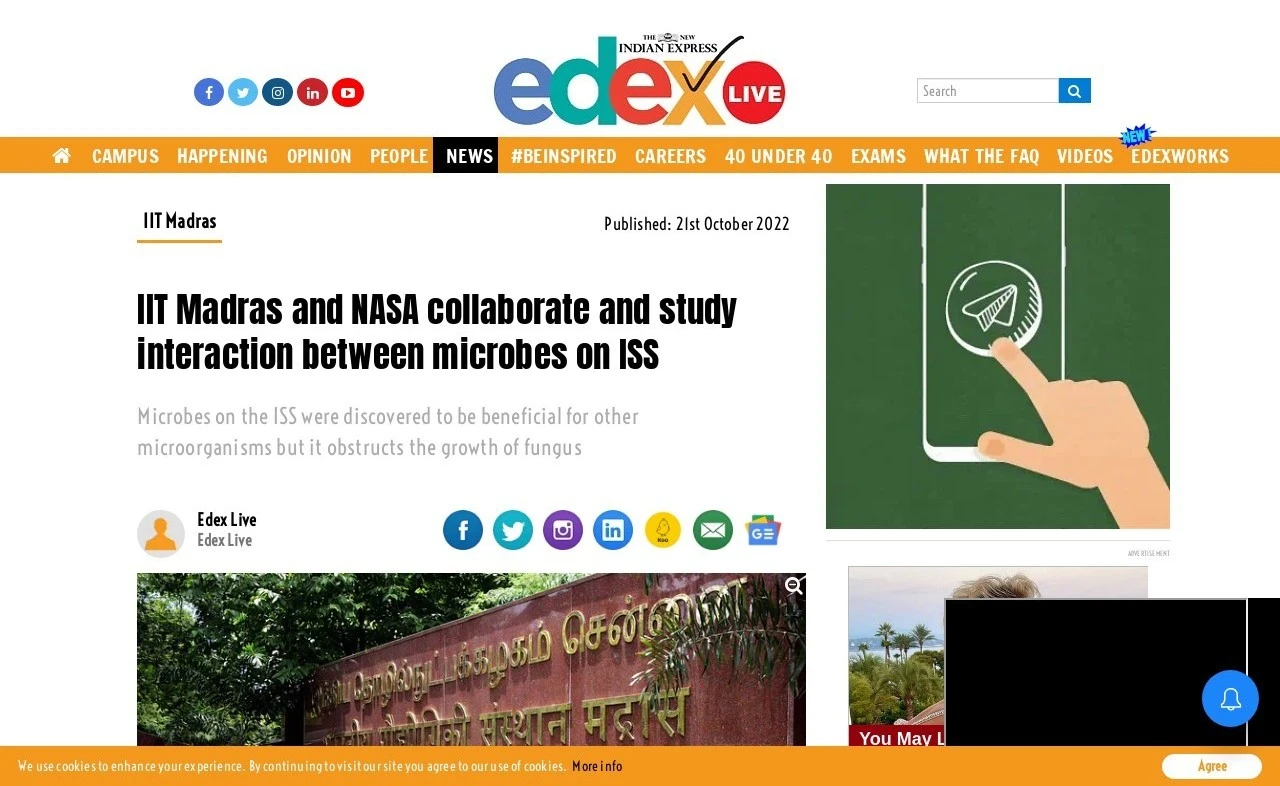 IIT Madras and NASA collaborate and study interaction between microbes on ISS