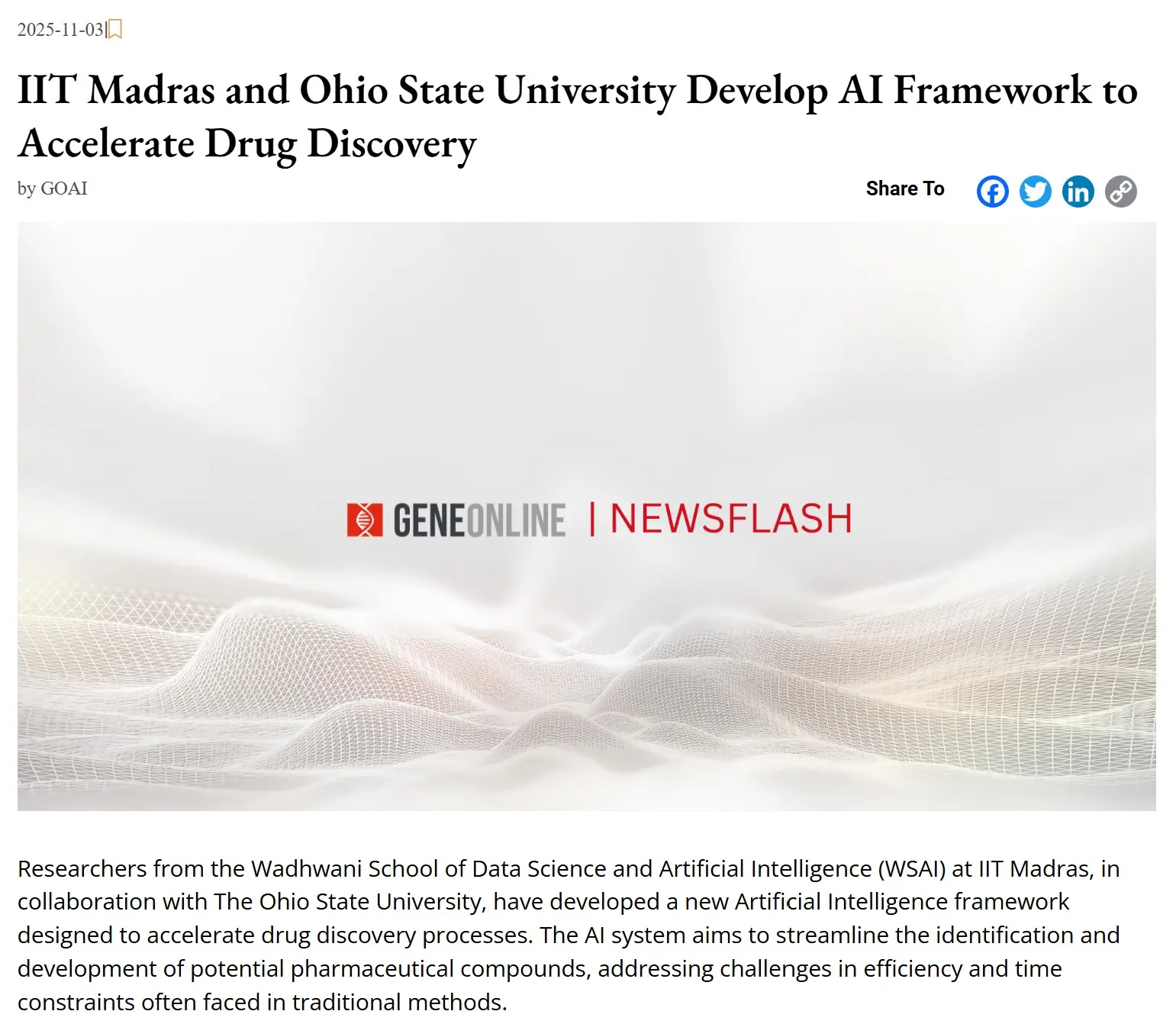IIT Madras and Ohio State University Develop AI Framework to Accelerate Drug Discovery