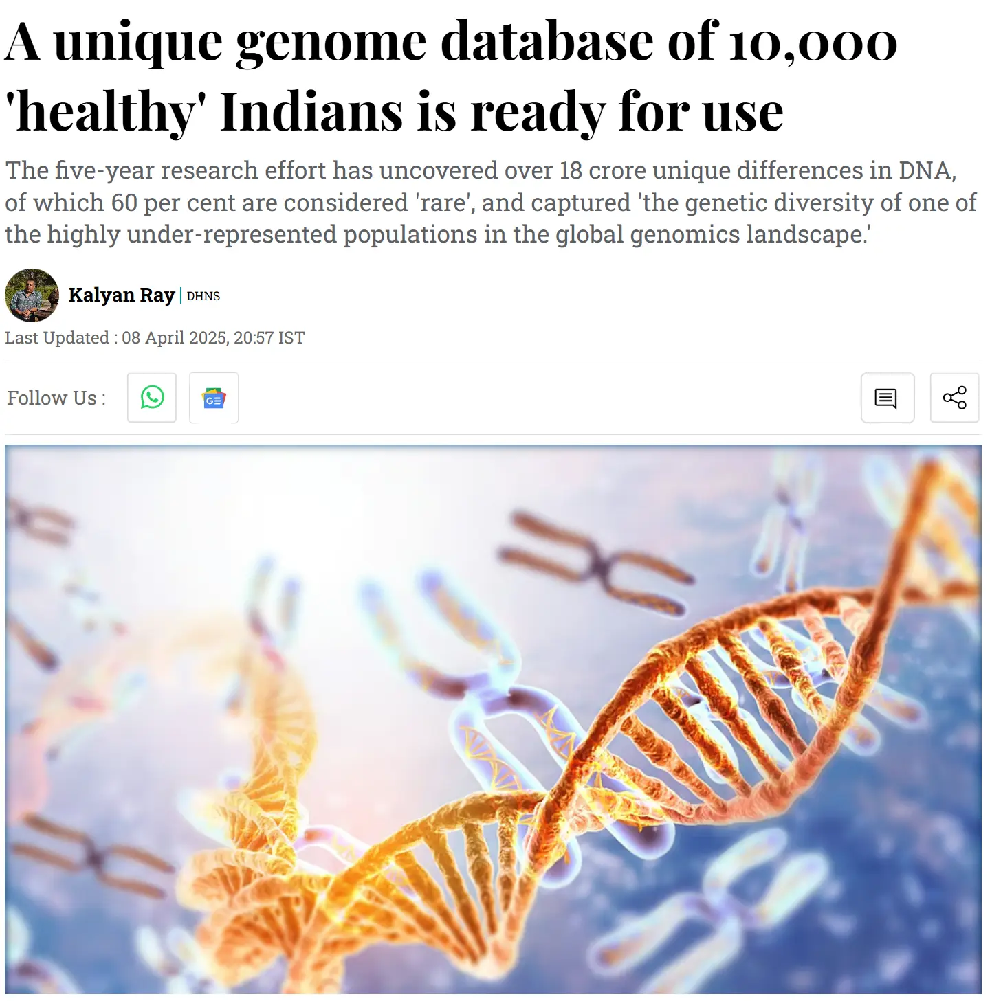 A unique genome database of 10,000 'healthy' Indians is ready for use