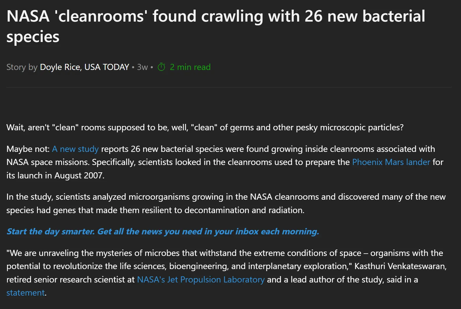 NASA 'cleanrooms' found crawling with 26 new bacterial species