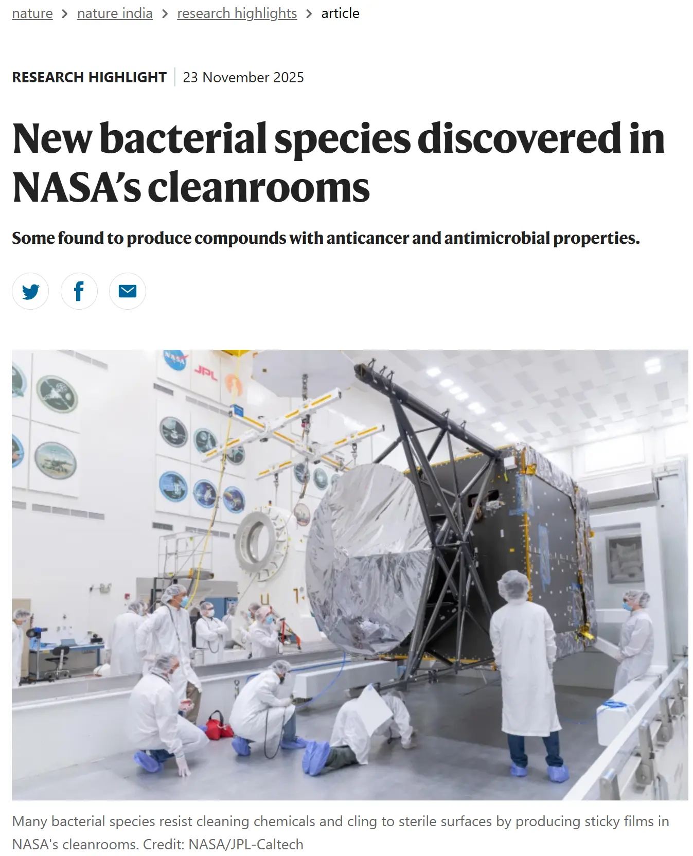 New bacterial species discovered in NASA’s cleanrooms