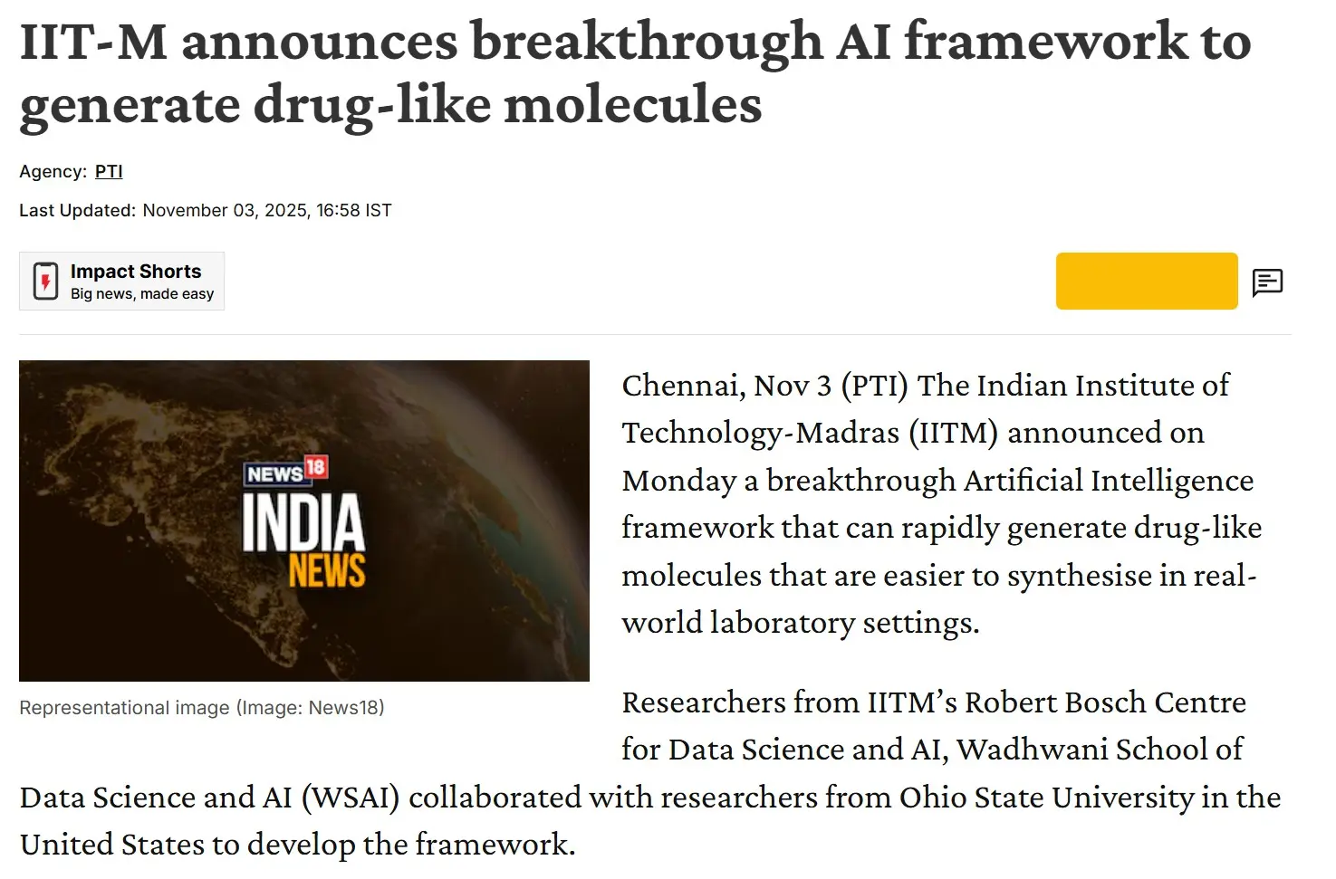IIT-M announces breakthrough AI framework to generate drug-like molecules