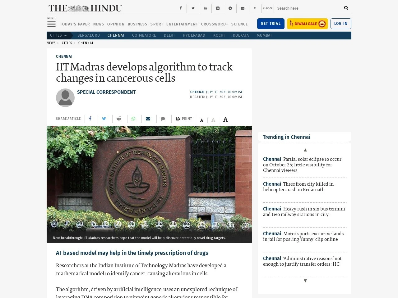 IIT Madras develops algorithm to track changes in cancerous cells