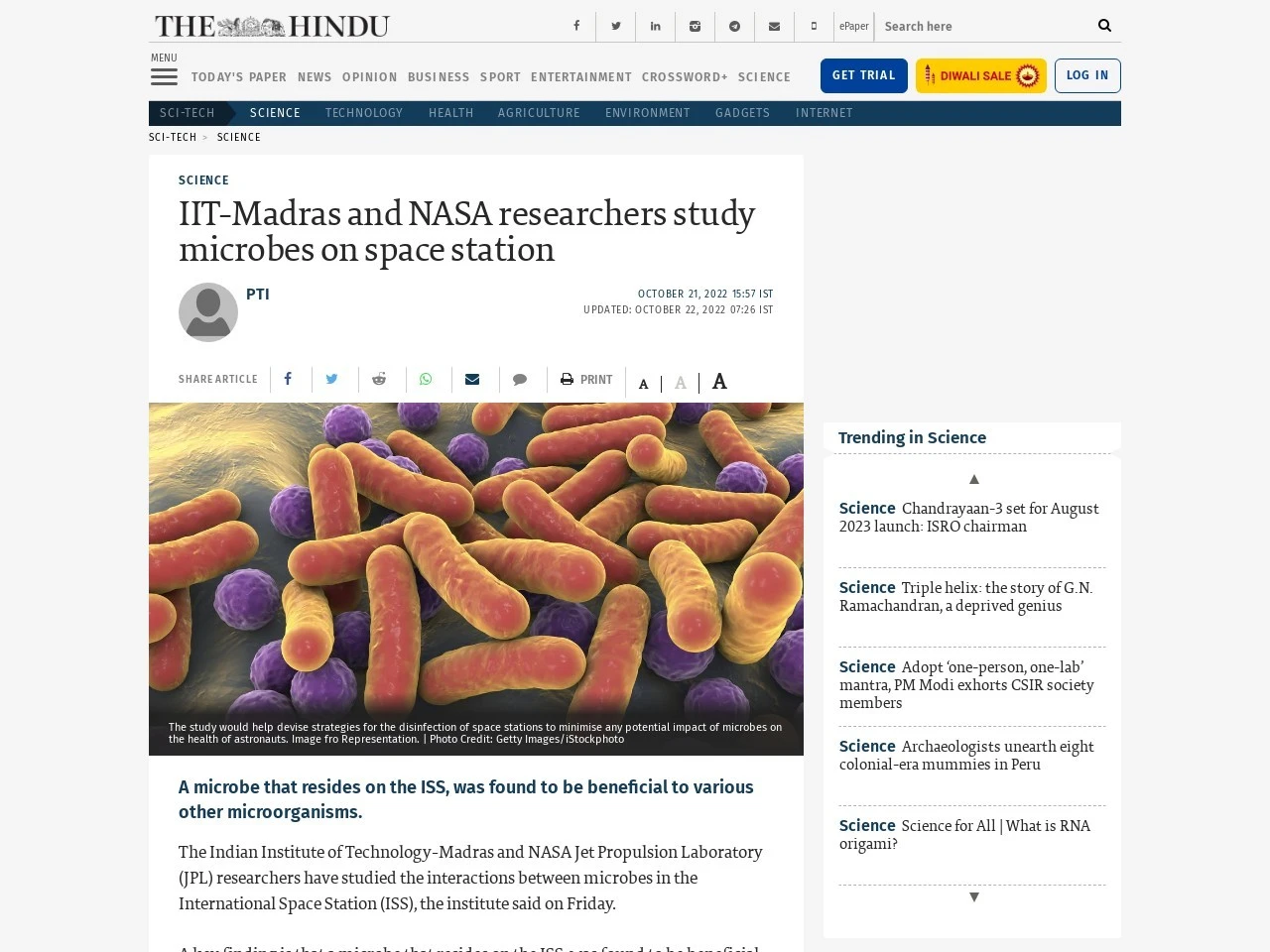 IIT-Madras and NASA researchers study microbes on space station