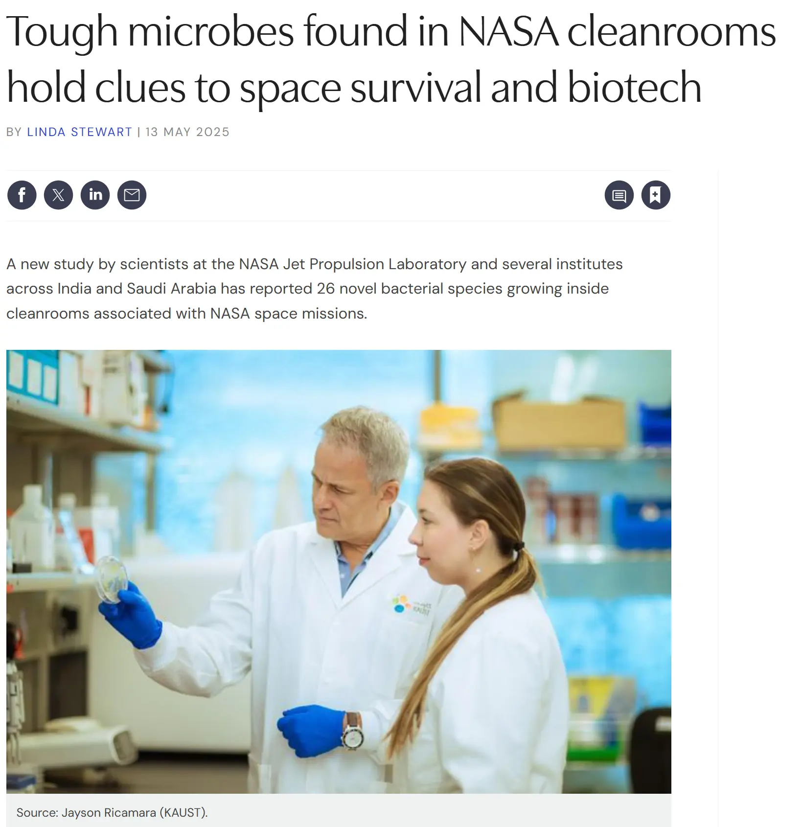 Tough microbes found in NASA cleanrooms hold clues to space survival and biotech