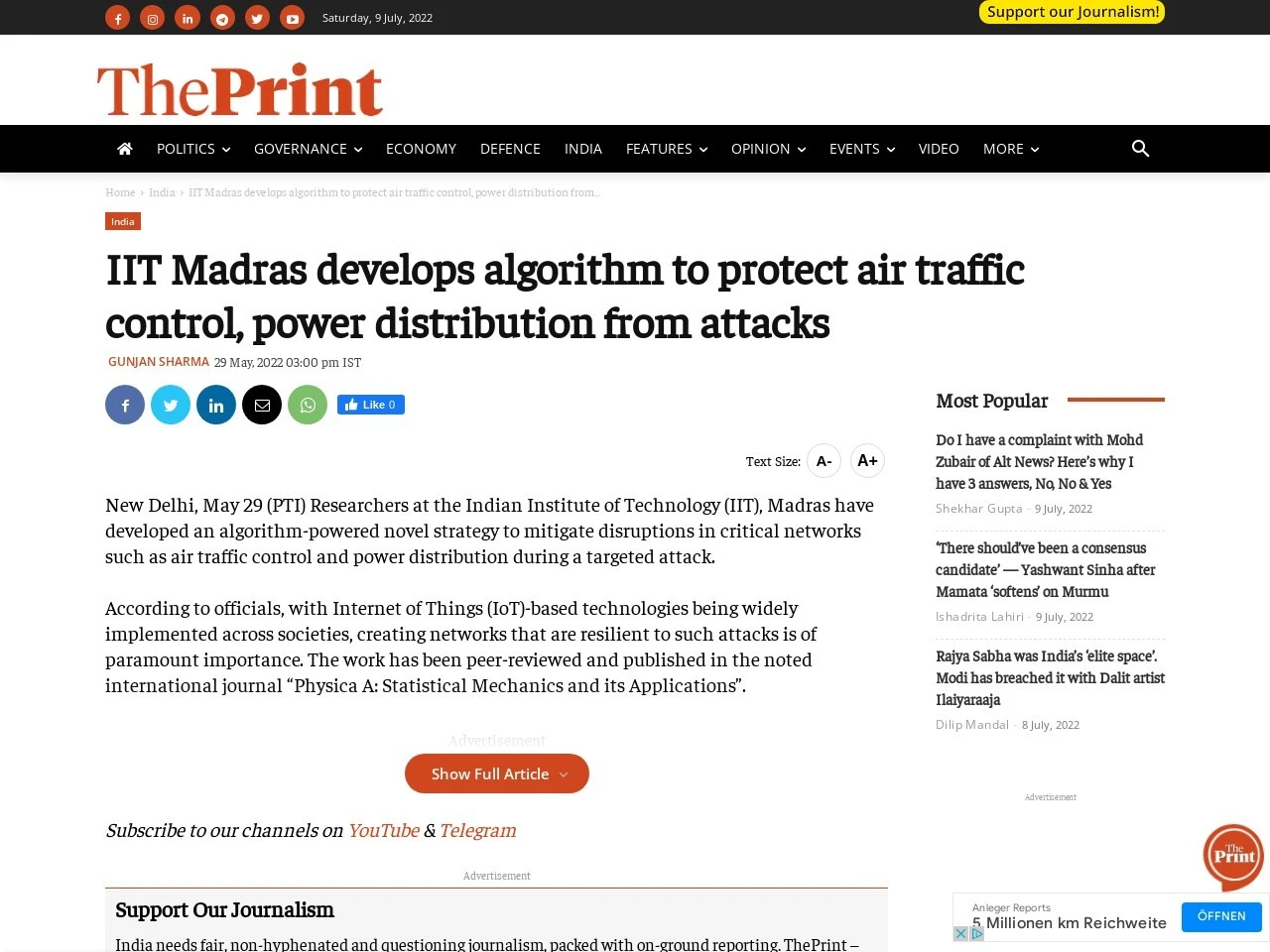 IIT Madras develops algorithm to protect air traffic control, power distribution from attacks