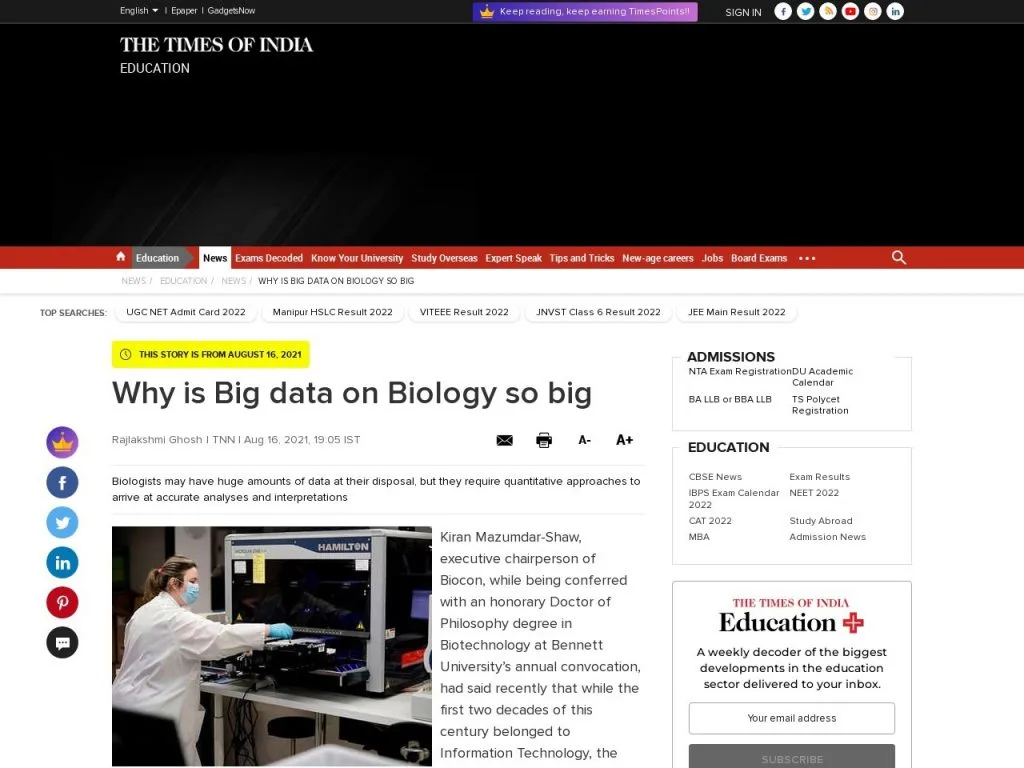 Why is Big data on Biology so big - Times of India