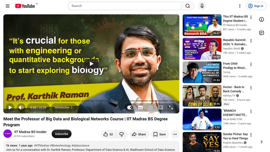 Meet the Professor of Big Data and Biological Networks Course | IIT Madras BS Degree Program